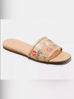 A New Day Beige Floral Mesh Slide Sandals Size 9.5